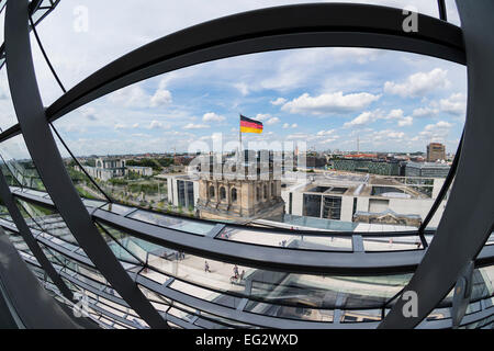 Vue sur Berlin à partir de la coupole du Reichstag, Berlin, capitale de l'Allemagne, l'Europe. Banque D'Images