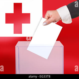 Vote au scrutin électoral, sous le drapeau des Tonga Banque D'Images