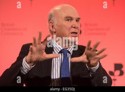 Vince cable,secrétaire d'État à l'innovation des entreprises et des compétences, à la Chambre de Commerce britannique à Londres Banque D'Images