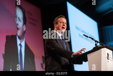 David Cameron répond aux Chambres de Commerce britannique à Londres Banque D'Images