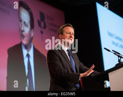 David Cameron répond aux Chambres de Commerce britannique à Londres Banque D'Images