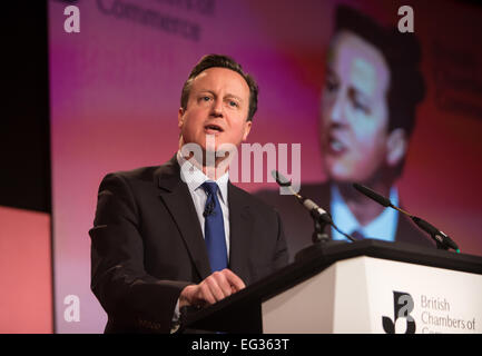 David Cameron répond aux Chambres de Commerce britannique à Londres Banque D'Images