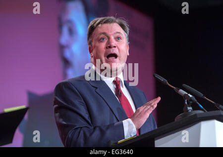 Ed Balls traite de la Chambre de Commerce britannique à Londres Banque D'Images