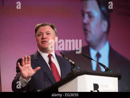 Ed Balls traite de la Chambre de Commerce britannique à Londres Banque D'Images