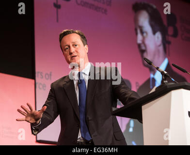 David Cameron répond aux Chambres de Commerce britannique à Londres Banque D'Images