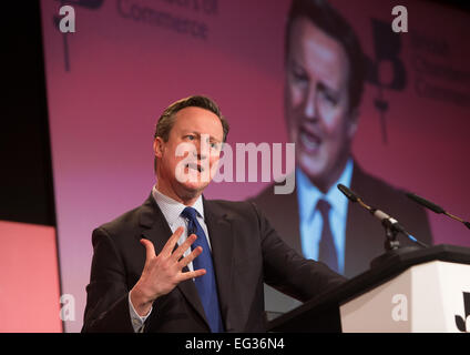 David Cameron répond aux Chambres de Commerce britannique à Londres Banque D'Images