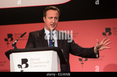 David Cameron répond aux Chambres de Commerce britannique à Londres Banque D'Images