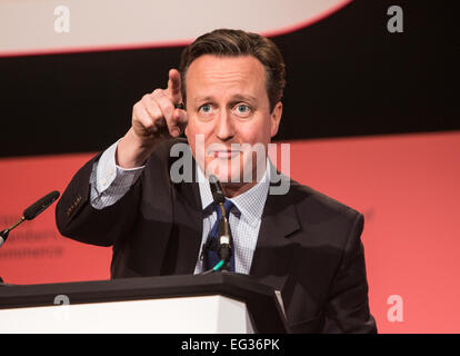 David Cameron répond aux Chambres de Commerce britannique à Londres Banque D'Images