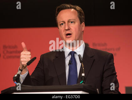 David Cameron répond aux Chambres de Commerce britannique à Londres Banque D'Images