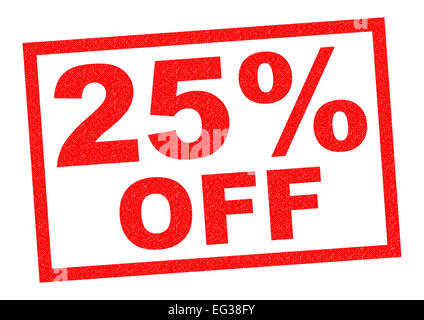 25 % OFF Timbre en caoutchouc rouge sur un fond blanc. Banque D'Images