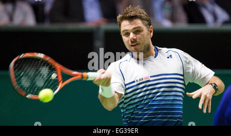 Rotterdam, Pays-Bas, le 15 février, 2015. Ahoy, ABN AMRO World Tennis Tournament, Stan Wawrinka (SUI) Credit : Henk Koster/Alamy Live News Banque D'Images