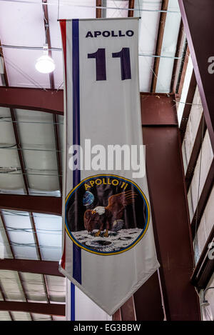 Bannière de Apollo 11, de l'alunissage habité, j'1969, à NASA Johnson Space Center, Houston, Texas, USA. Banque D'Images