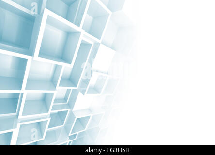Blanc et bleu abstrait arrière-plan 3D cube avec soulagement sur le mur et l'espace de copie vierge Banque D'Images