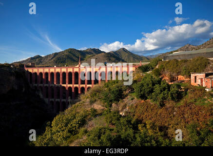 Le 19e siècle l'Aqueduc Eagle transport de l'eau pour l'usine de sucre de San Joaquin, Maro-Nerja, Malaga Province Andalousie, Espagne Banque D'Images