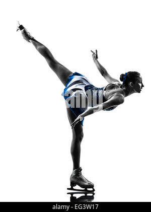 Une femme de patinage de Patinage sur glace en silhouette sur fond blanc Banque D'Images