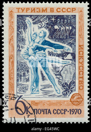 Urss - circa 1970 : timbres en URSS, montre des danseurs de ballet russe, série Tourisme en URSS, vers 1970 Banque D'Images