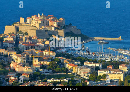 La ville de Calvi avec citadelle et plaisance, Haute-Corse, Corse, France Banque D'Images