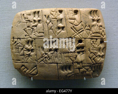 La Mésopotamie. Tablette d'argile. Pictogrammes dessinés. Au début de l'enregistrement de la tablette de l'attribution de la bière. L'Iraq. Fin de la période préhistorique. 3100-3000BC. British Museum. Londres. L'Angleterre. United Kingdom. Banque D'Images