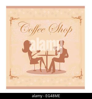 Silhouettes de couple sitting in cafe Illustration de Vecteur