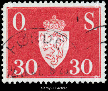 Norvège - circa 1950 : timbre imprimé en Norvège, la Norvège montre blason, sans inscriptions, à partir de la série "Coat of Arms", Banque D'Images