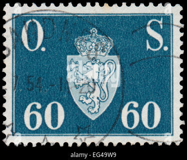 Norvège - circa 1950 : timbre imprimé en Norvège, la Norvège montre blason, sans inscriptions, à partir de la série "Coat of Arms", Banque D'Images