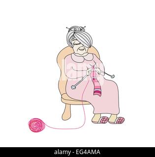 Old woman knitting Illustration de Vecteur