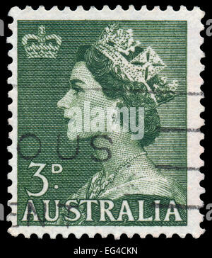 Australie - VERS 1953 : un timbre imprimé en Australie montre la reine Elizabeth II, vers 1953 Banque D'Images