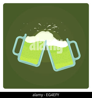 Vector illustration de deux verres plus d'éclaboussures fond vert, le jour de la Saint Patrick Banque D'Images