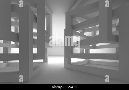 Abstract 3d white intérieur moderne avec constructions cube chaotique Banque D'Images
