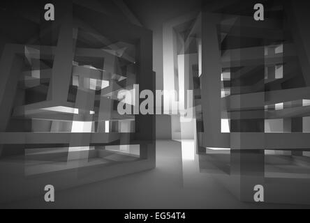 Abstract 3d noir avec intérieur moderne et lumineux constructions cube chaotique fin Banque D'Images
