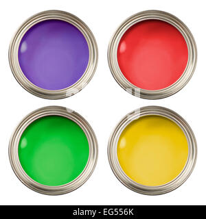 Rouge vert violet et jaune ouvrir Paint Pots Boîtes boîtes Banque D'Images