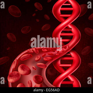 Concept de l'ADN de cellules de sang que les droits de l'viens et des artères en forme de symbole à double hélice de l'information génétique ou biologique de l'ingénierie. Banque D'Images