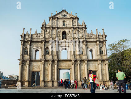 Ruines de St Paul's Gate monument colonial portugais à Macao, Chine Banque D'Images