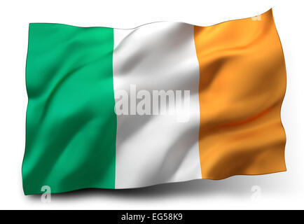 Waving Flag of Ireland isolé sur fond blanc Banque D'Images