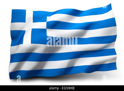 Waving Flag de Grèce isolé sur fond blanc Banque D'Images