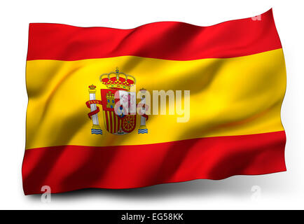 Waving Flag de l'Espagne isolé sur fond blanc Banque D'Images