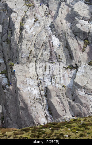 Grimpeurs sur l'Idwal brames dans le parc national de Snowdonia, le Pays de Galles. Banque D'Images