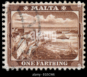 Malte - circa 1901 : timbre imprimé en Malte montre un Farthing vers 1901. Banque D'Images