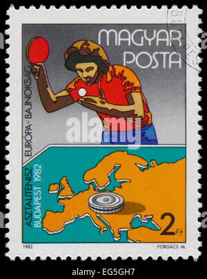 Hongrie - VERS 1982 : timbres HONGRIE, Tennis de Table Championnats d'Europe, Budapest , vers 1982 Banque D'Images