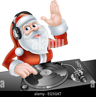 Une illustration de cute cartoon Santa Claus DJ dans les ponts avec écouteurs Banque D'Images