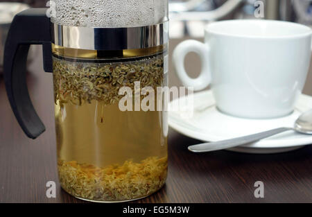 Thé de menthe poivrée en infusant cafetière, Las Palmas de Gran Canaria, Îles Canaries Banque D'Images