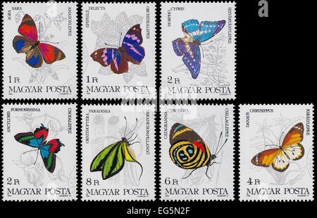 Hongrie - circa 1984 : Ensemble de timbres imprimés en Hongrie montre "papillons", circa 1984. Banque D'Images