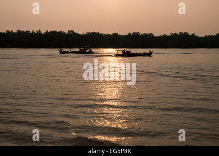 Bateaux traditionnels malais sur la rivière à Kuala Selangor, Malaisie. Banque D'Images