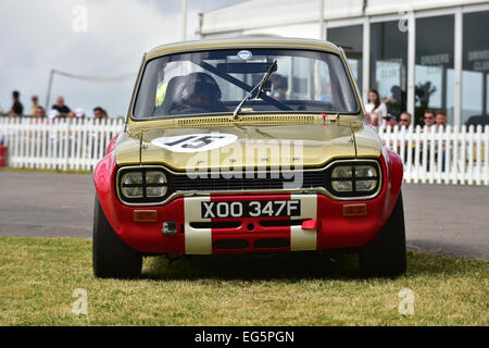 Henry Mann dans une Ford Escort Mk1 Twin Cam XOO 347 F s'arrête dans l'enclos haut au Goodwood Festival of Speed 2014 Banque D'Images