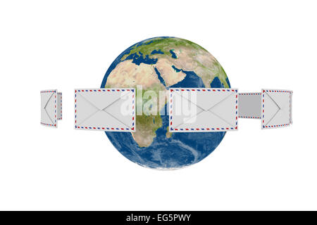 Illustration 3d de la terre de planète avec lettres de volants autour de Banque D'Images