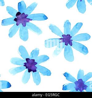 Fleurs aquarelle bleu motif transparent Banque D'Images