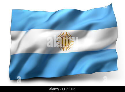 Waving Flag de l'Argentine isolé sur fond blanc Banque D'Images