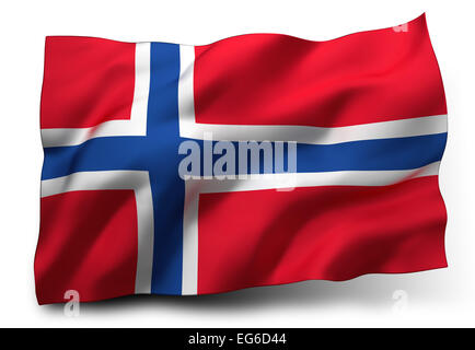 Waving Flag de Norvège isolé sur fond blanc Banque D'Images
