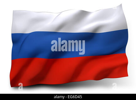 Waving Flag de Russie isolé sur fond blanc Banque D'Images