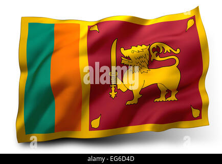 Waving Flag de Sri Lanka isolé sur fond blanc Banque D'Images